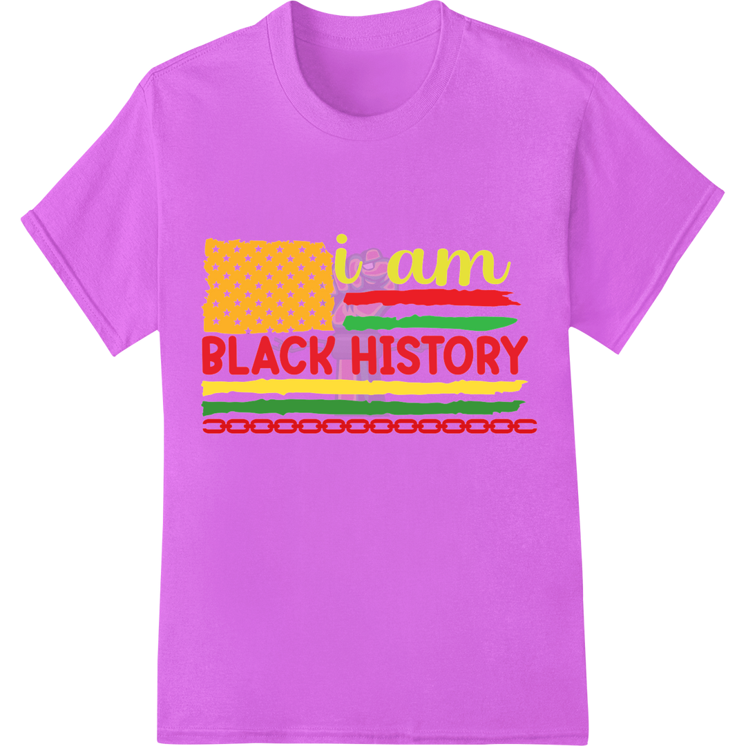 I Am Black History DTF Print Heat Transfer | Celebrate Pr on purple shirt - SUPERDTF-DTF Prints-DTF Transfers-Custom DTF Prints