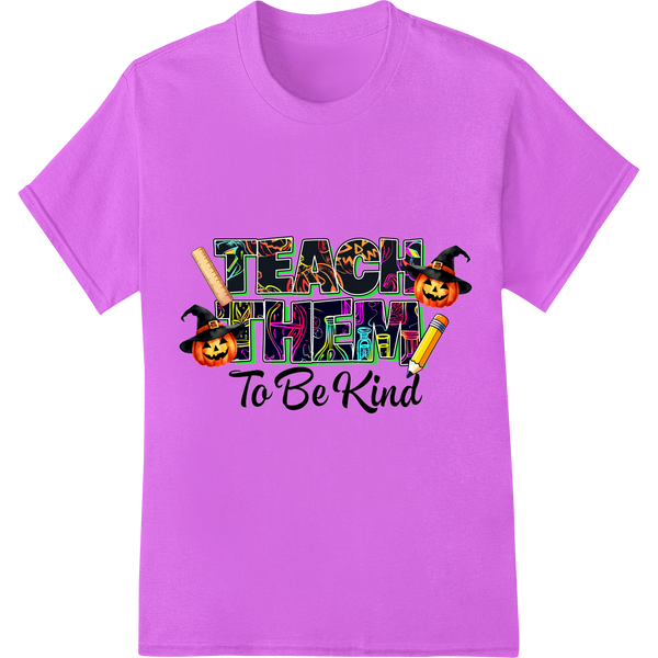 Teach Kindness: Festive Halloween Classroom DTF Print on purple shirt - SUPERDTF-DTF Prints-DTF Transfers-Custom DTF Prints