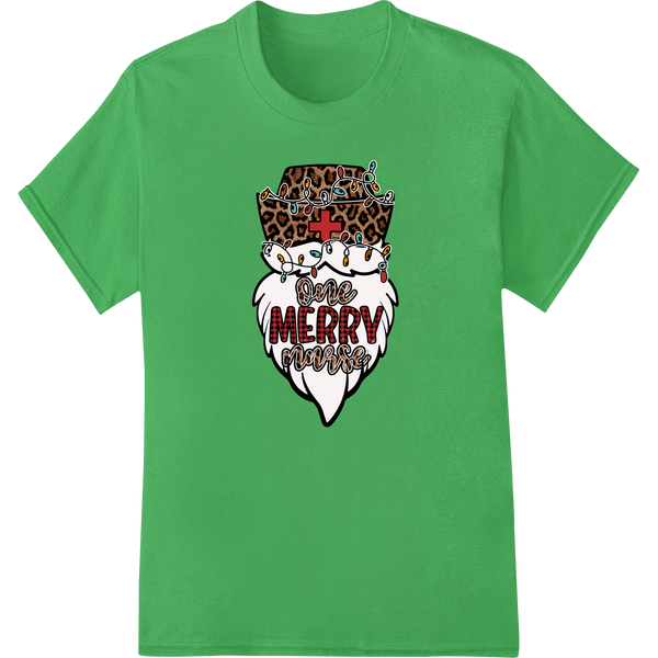 Wild Leopard Santa 'Ho Ho Merry Christmas' DTF Transfer on green shirt - SUPERDTF-DTF Prints-DTF Transfers-Custom DTF Prints