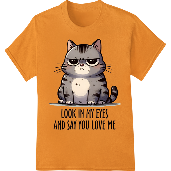 Sassy Cat Says: Love Me Meow! Funny Feline DTF Print on orange shirt - SUPERDTF-DTF Prints-DTF Transfers-Custom DTF Prints