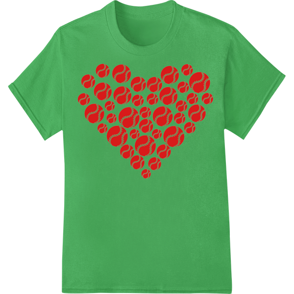 Playful Baseball Heart Valentine's DTF Transfer Print on green shirt - SUPERDTF-DTF Prints-DTF Transfers-Custom DTF Prints