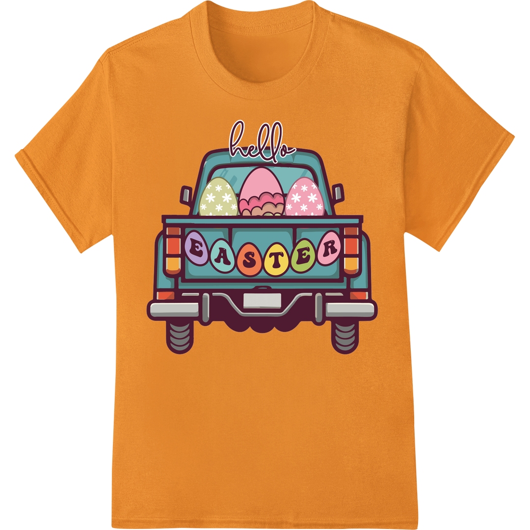 Retro Easter Truck DTF Print Transfer - Vintage Holiday Charm on orange shirt - SUPERDTF-DTF Prints-DTF Transfers-Custom DTF Prints