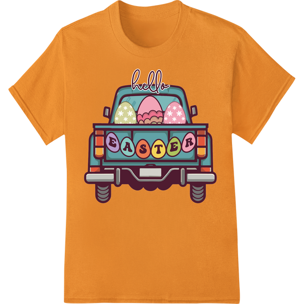 Retro Easter Truck DTF Print Transfer - Vintage Holiday Charm on orange shirt - SUPERDTF-DTF Prints-DTF Transfers-Custom DTF Prints