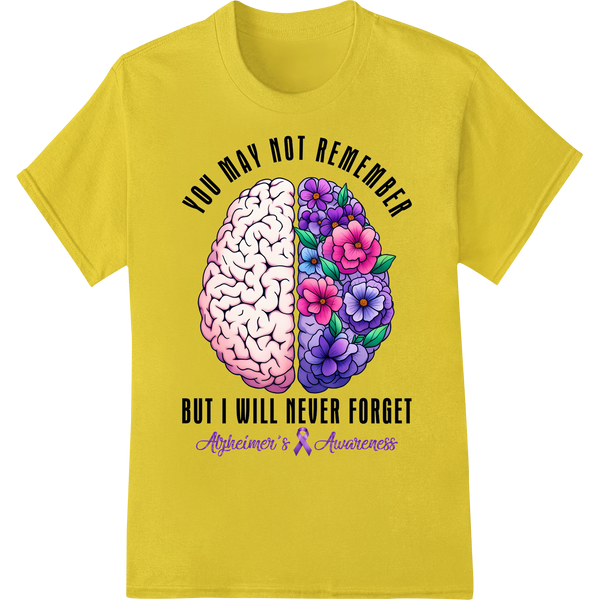 Never Forget: Alzheimer's Awareness Floral Brain DTF Print on yellow shirt - SUPERDTF-DTF Prints-DTF Transfers-Custom DTF Prints