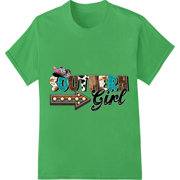 Southern Girl: Bold DTF Print Heat Transfer for Cowgirls on green shirt - SUPERDTF-DTF Prints-DTF Transfers-Custom DTF Prints