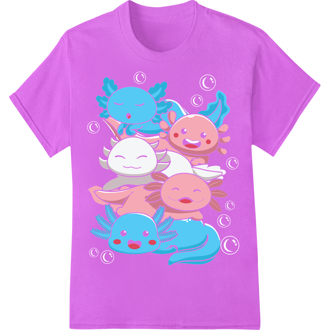 Adorable Axolotl Trio DTF Print Heat Transfer | Cute Cartoon on purple shirt - SUPERDTF-DTF Prints-DTF Transfers-Custom DTF Prints