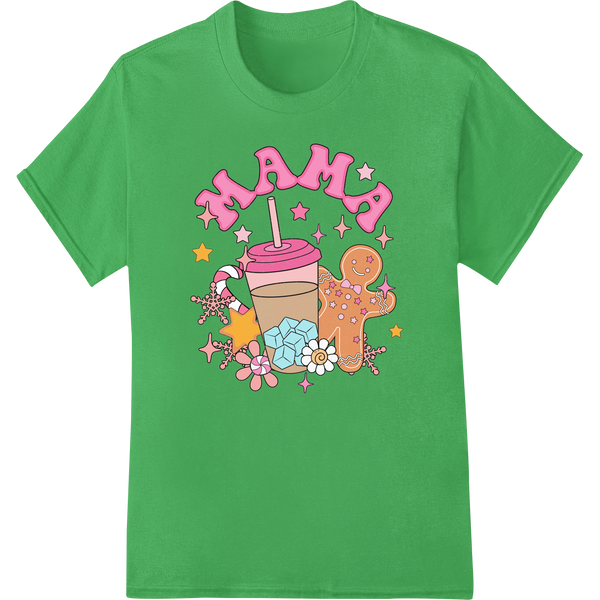 Retro Christmas Charm: Festive MAMA Gingerbread DTF Print on green shirt - SUPERDTF-DTF Prints-DTF Transfers-Custom DTF Prints