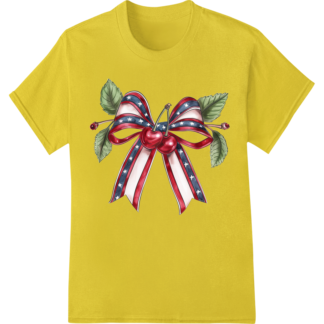 Patriotic 4th of July Bow DTF Print Heat Transfer | Super DTF on yellow shirt - SUPERDTF-DTF Prints-DTF Transfers-Custom DTF Prints