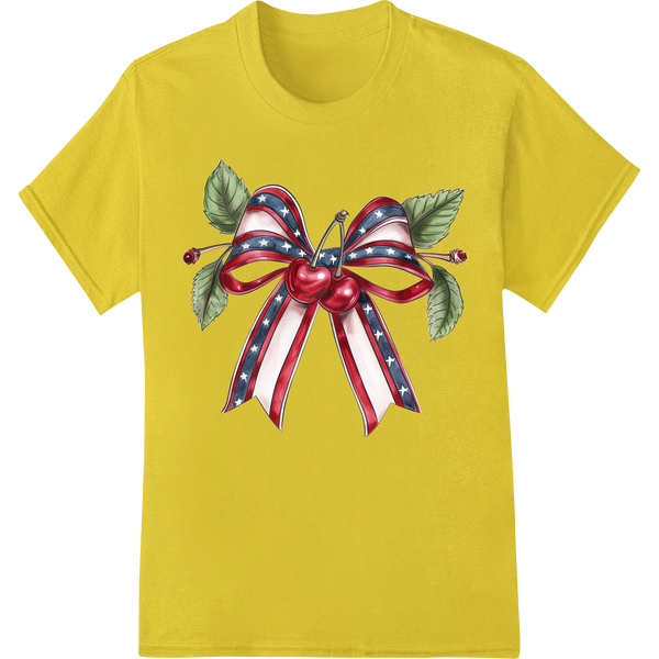 Patriotic 4th of July Bow DTF Print Heat Transfer | Super DTF on yellow shirt - SUPERDTF-DTF Prints-DTF Transfers-Custom DTF Prints