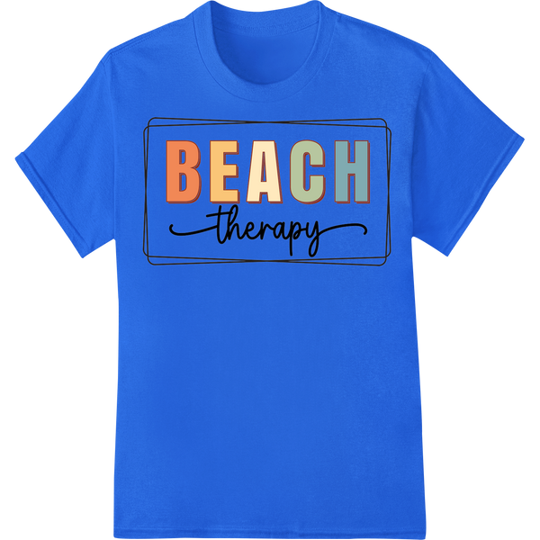 Vintage Beach Therapy Vibes - Super DTF Heat Transfer on blue shirt - SUPERDTF-DTF Prints-DTF Transfers-Custom DTF Prints