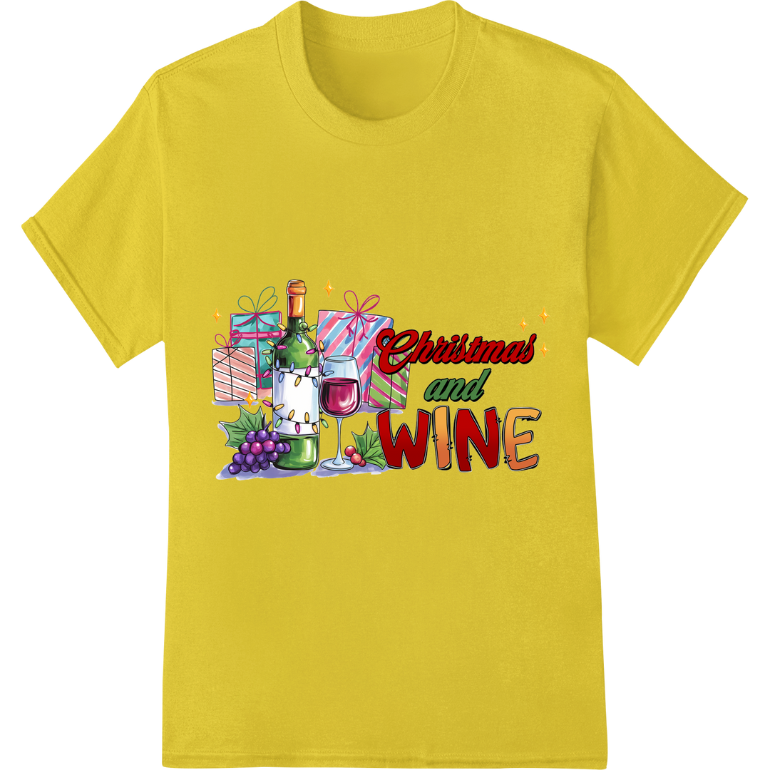 Festive Christmas Wine DTF Heat Transfer Print | holiday on yellow shirt - SUPERDTF-DTF Prints-DTF Transfers-Custom DTF Prints