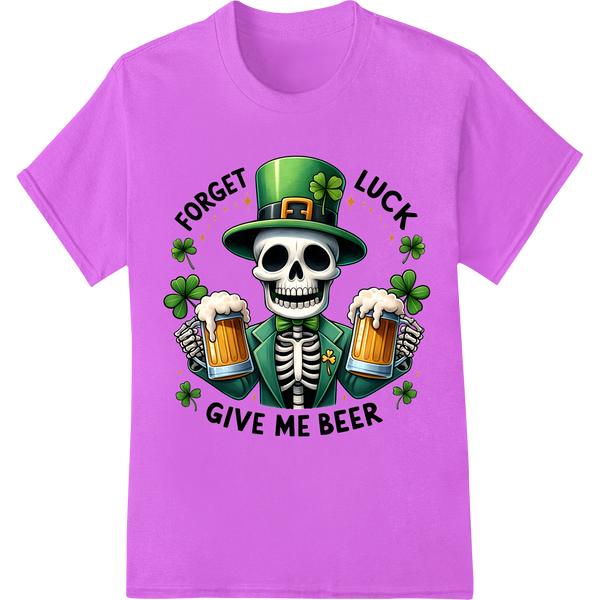 Festive Skeleton Craves Beer - St. Patrick's Day DTF Print on purple shirt - SUPERDTF-DTF Prints-DTF Transfers-Custom DTF Prints