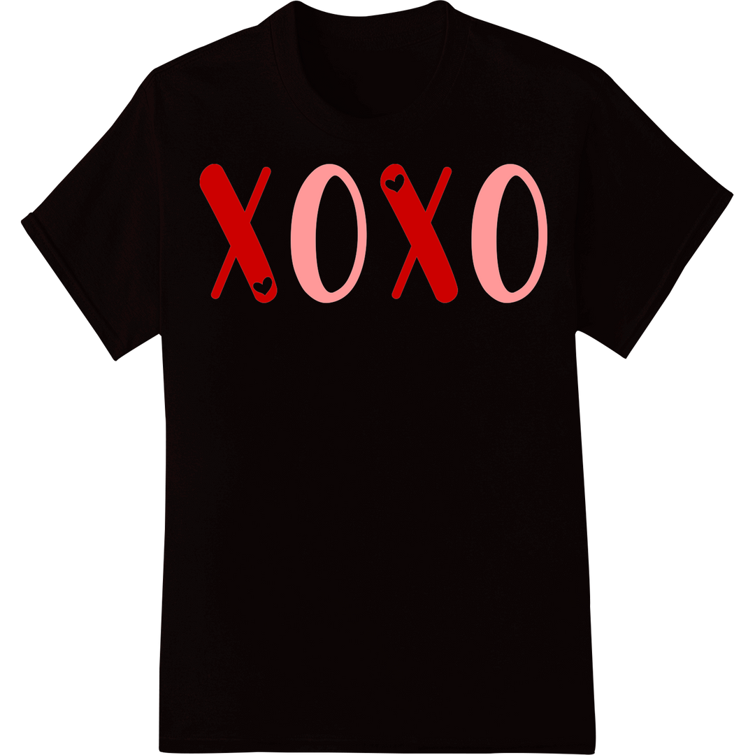 Heartfelt 'XOXO' Valentine's Day Heat Transfer Design on black shirt - SUPERDTF-DTF Prints-DTF Transfers-Custom DTF Prints