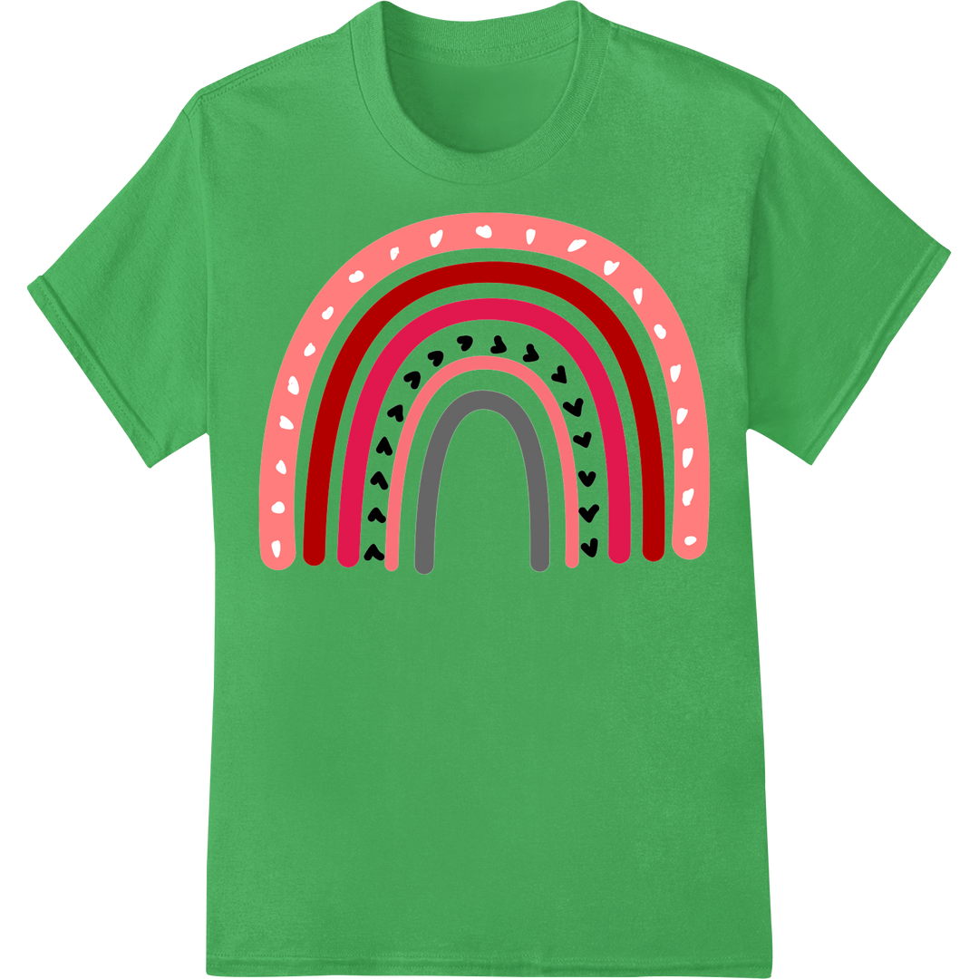 Vibrant Rainbow Heart Valentine's Day DTF Heat Transfer on green shirt - SUPERDTF-DTF Prints-DTF Transfers-Custom DTF Prints