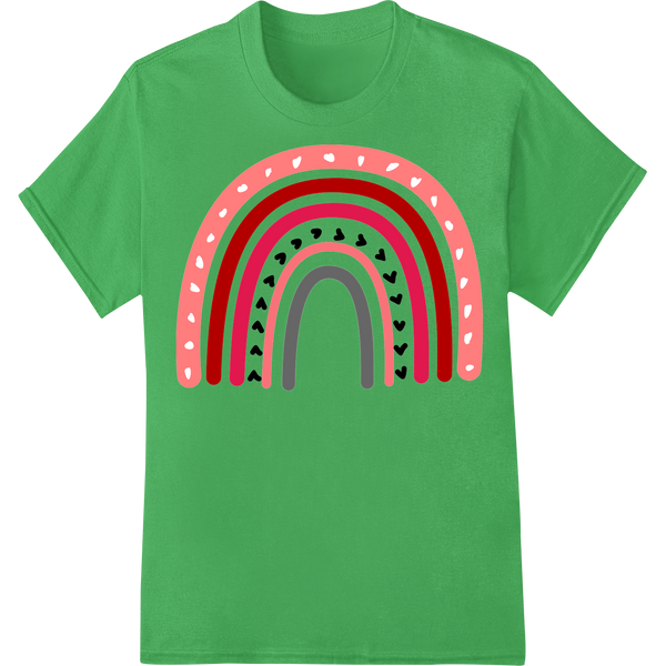 Vibrant Rainbow Heart Valentine's Day DTF Heat Transfer on green shirt - SUPERDTF-DTF Prints-DTF Transfers-Custom DTF Prints