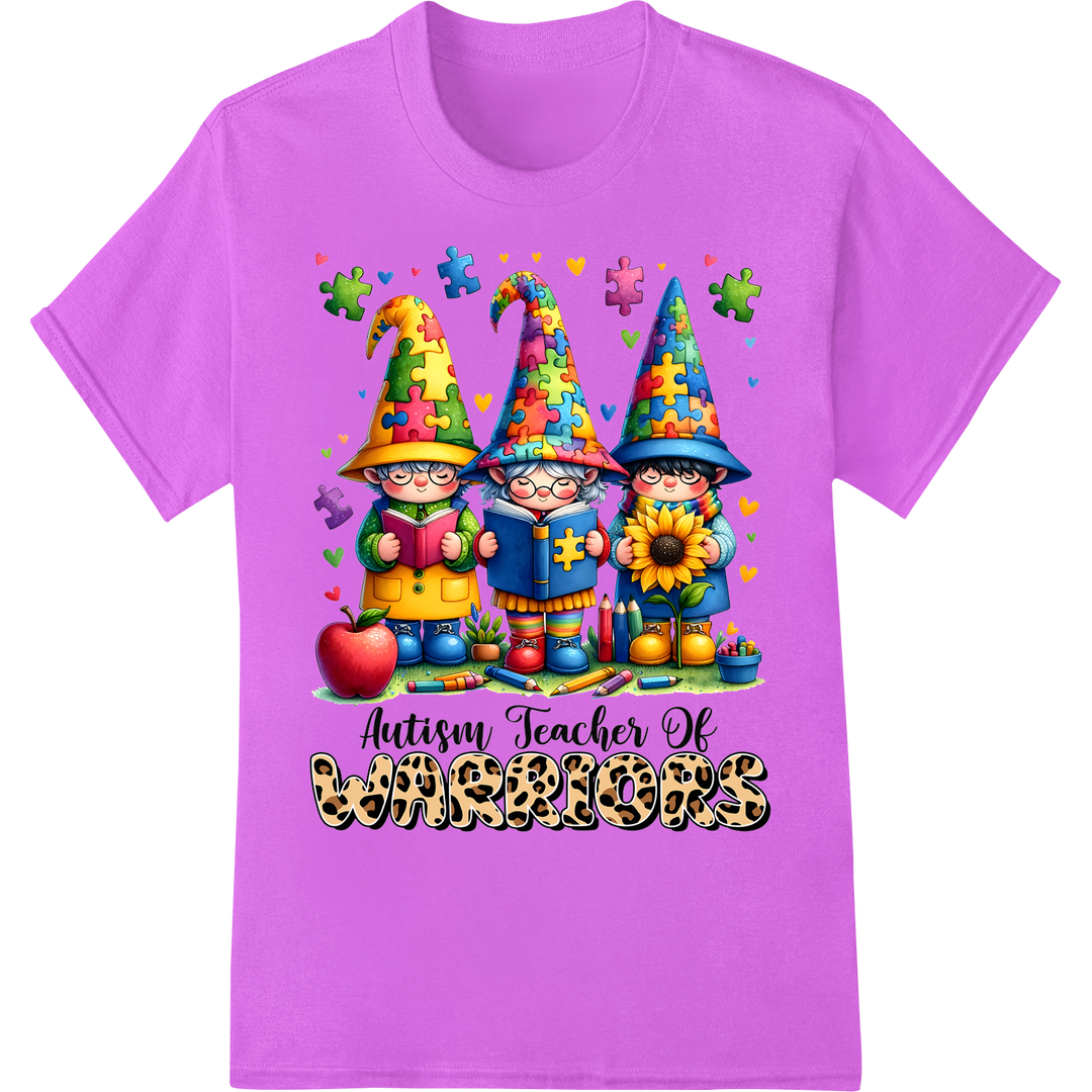 Autism Teacher of Warriors Gnome DTF Print Heat Transfer on purple shirt - SUPERDTF-DTF Prints-DTF Transfers-Custom DTF Prints