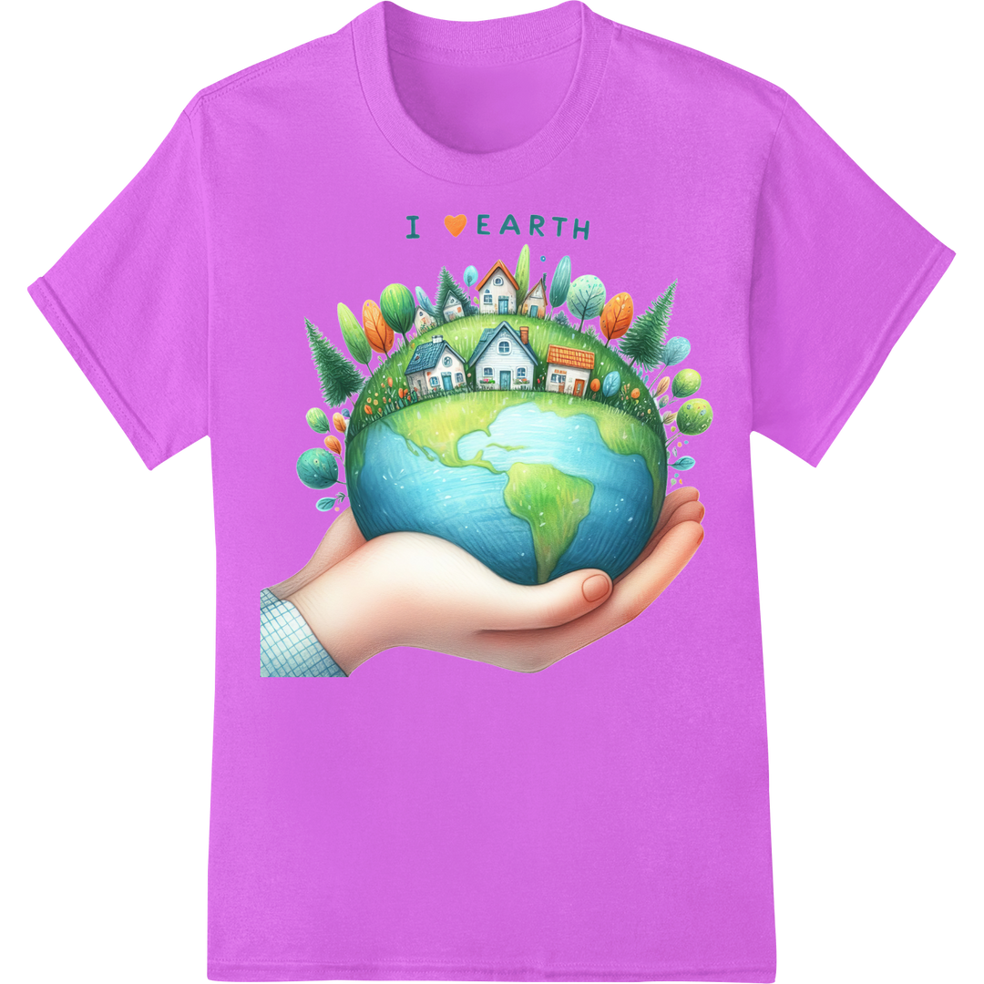 I ♥ EARTH: Eco-Friendly DTF Print for Earth Day Celebrations on purple shirt - SUPERDTF-DTF Prints-DTF Transfers-Custom DTF Prints