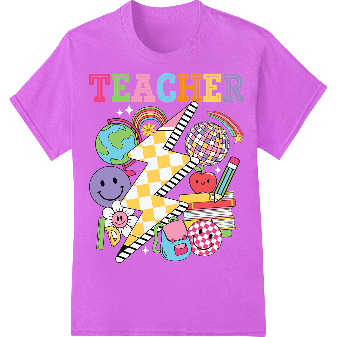 Retro Teacher DTF Print Heat Transfer | School Nostalgia on purple shirt - SUPERDTF-DTF Prints-DTF Transfers-Custom DTF Prints