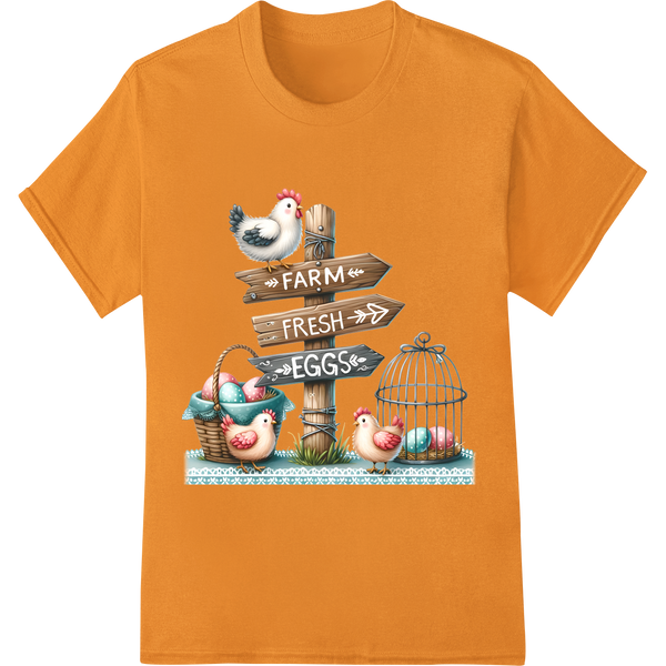 Rustic 'Farm Fresh Eggs' Easter Print | DTF Heat Transfer on orange shirt - SUPERDTF-DTF Prints-DTF Transfers-Custom DTF Prints