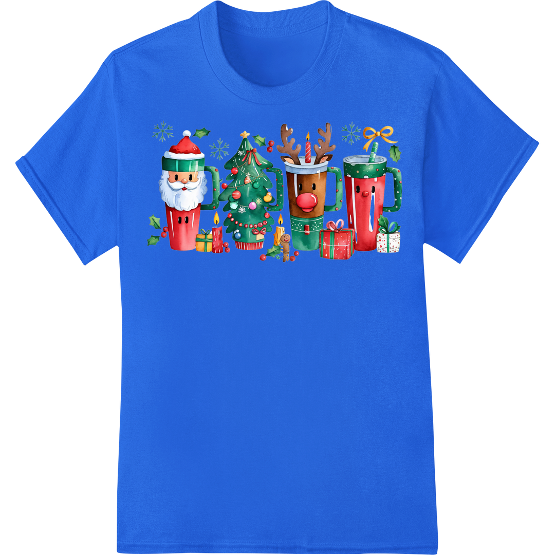 Festive Christmas Characters DTF Print Transfer | Super DTF on blue shirt - SUPERDTF-DTF Prints-DTF Transfers-Custom DTF Prints