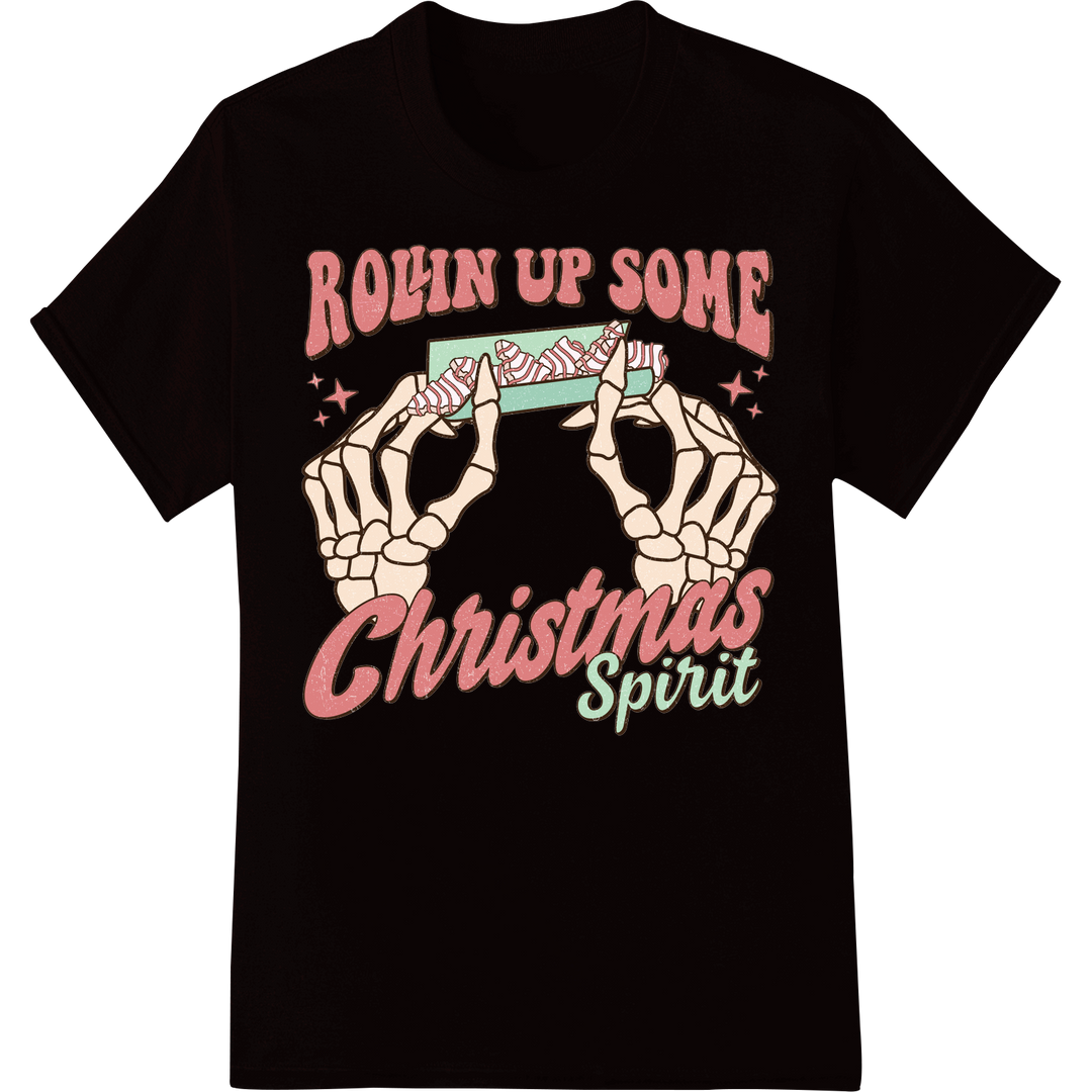 Retro Skeleton Rollin' Up Christmas Spirit | DTF Print on black shirt - SUPERDTF-DTF Prints-DTF Transfers-Custom DTF Prints