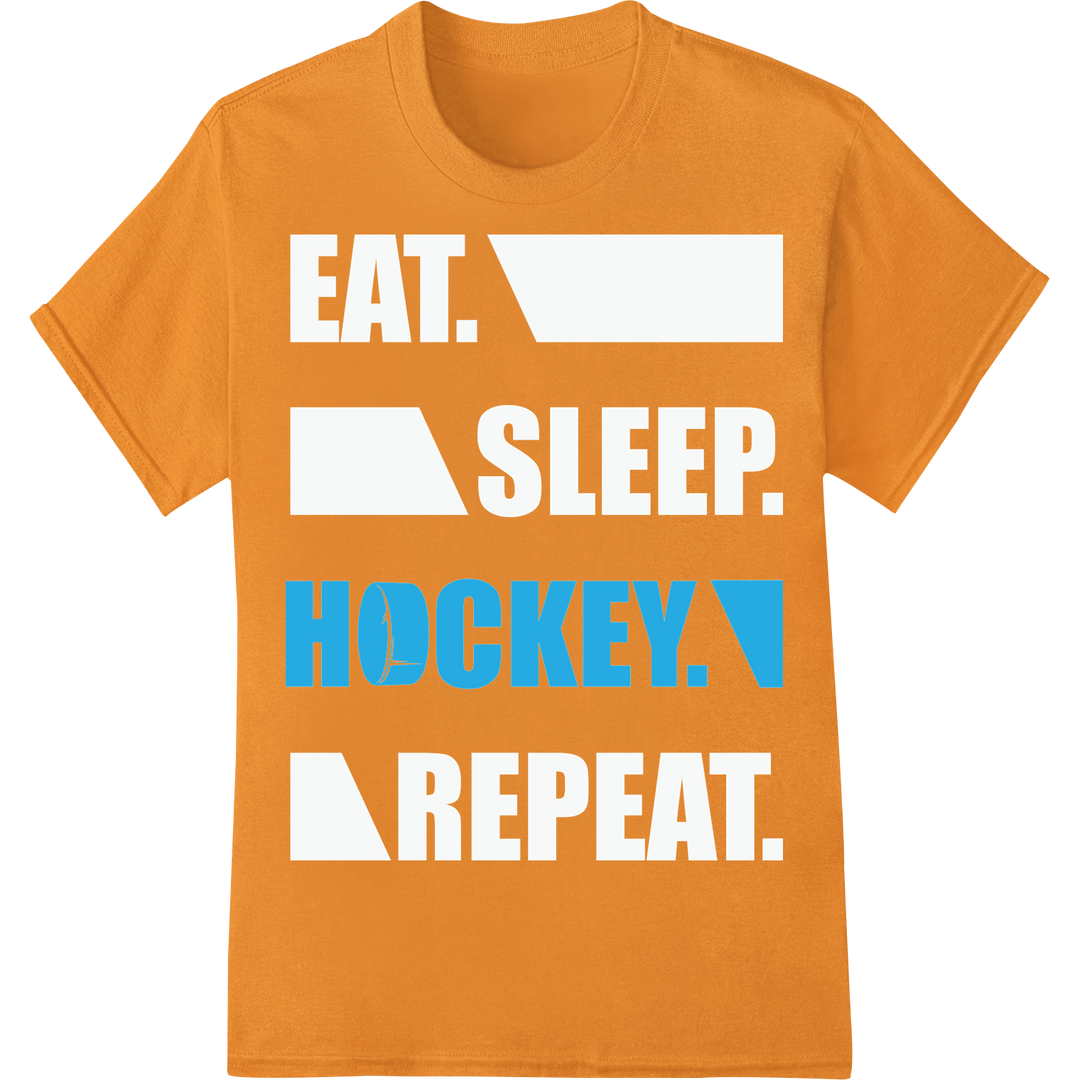 Bold Blue Hockey Typography DTF Print Heat Transfer on orange shirt - SUPERDTF-DTF Prints-DTF Transfers-Custom DTF Prints