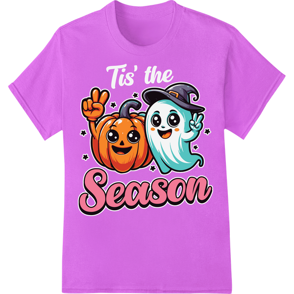 Cute Ghost & Pumpkin Friends Celebrate Halloween Season on purple shirt - SUPERDTF-DTF Prints-DTF Transfers-Custom DTF Prints