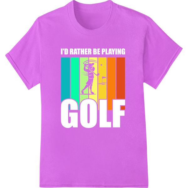 Vibrant Golfer Silhouette DTF Print Heat Transfer | Golf on purple shirt - SUPERDTF-DTF Prints-DTF Transfers-Custom DTF Prints