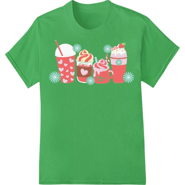 Retro Coffee Love: Vintage Valentine's Day DTF Print on green shirt - SUPERDTF-DTF Prints-DTF Transfers-Custom DTF Prints