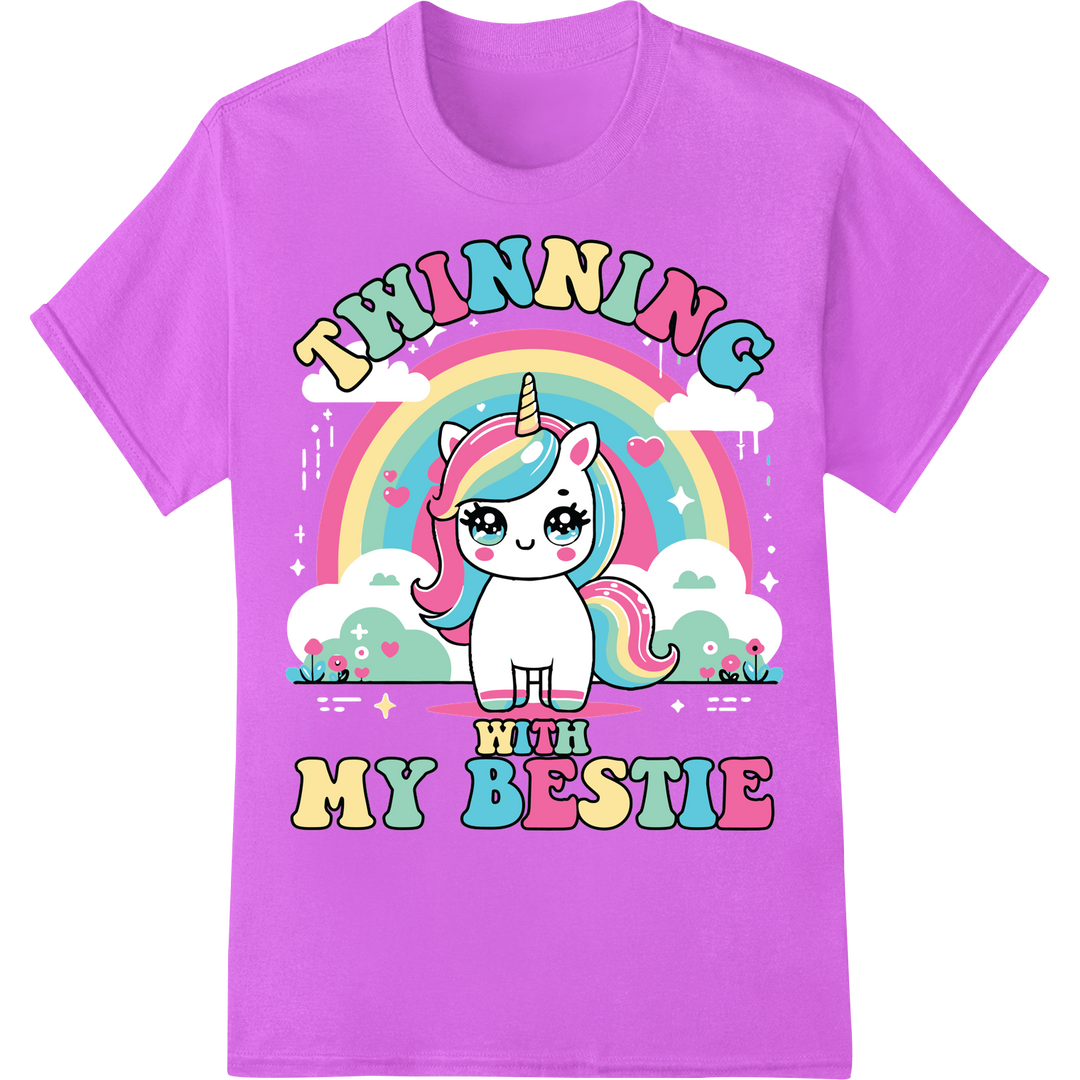 Twinning My Bestie LGBT Unicorn Pride DTF Print Transfer on purple shirt - SUPERDTF-DTF Prints-DTF Transfers-Custom DTF Prints