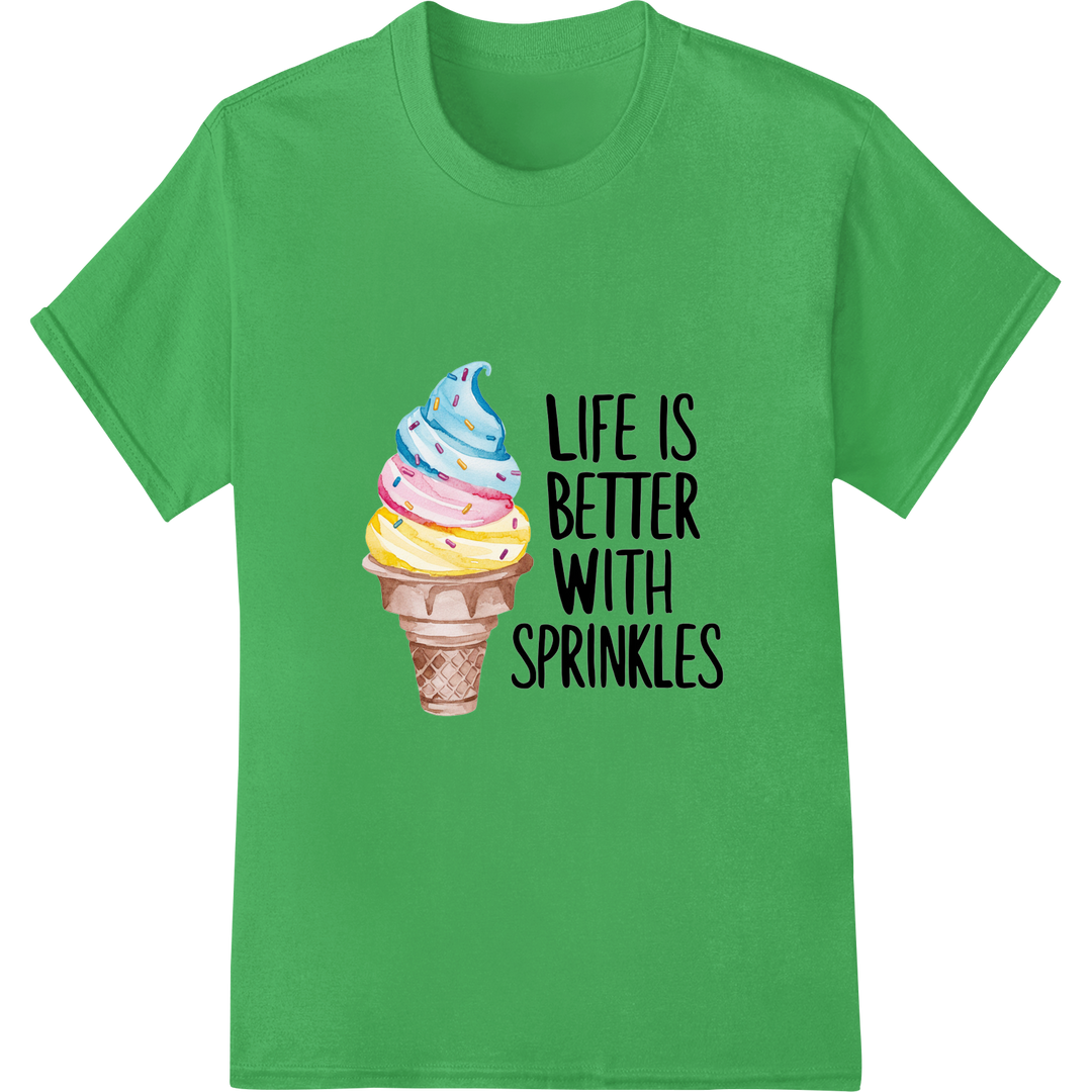 Ice Cream Sprinkles DTF Print Heat Transfer | Fun Dessert on green shirt - SUPERDTF-DTF Prints-DTF Transfers-Custom DTF Prints