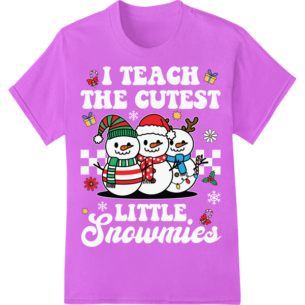 Adorable Teacher Snowman Trio | Festive Christmas DTF Print on purple shirt - SUPERDTF-DTF Prints-DTF Transfers-Custom DTF Prints