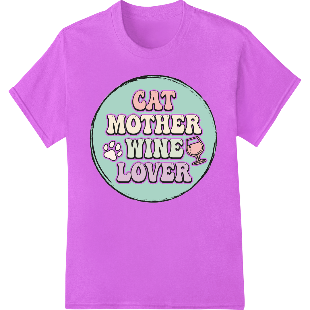 Adorable 'Cat Mother Time Lover' DTF Print Heat Transfer on purple shirt - SUPERDTF-DTF Prints-DTF Transfers-Custom DTF Prints