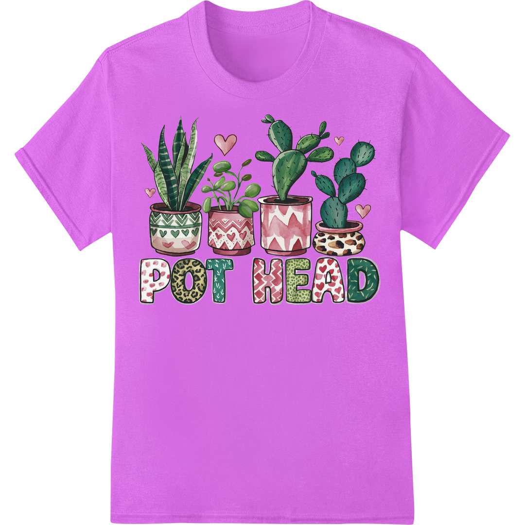 Playful 'Pot Head' Gardening Pun DTF Print Heat Transfer on purple shirt - SUPERDTF-DTF Prints-DTF Transfers-Custom DTF Prints