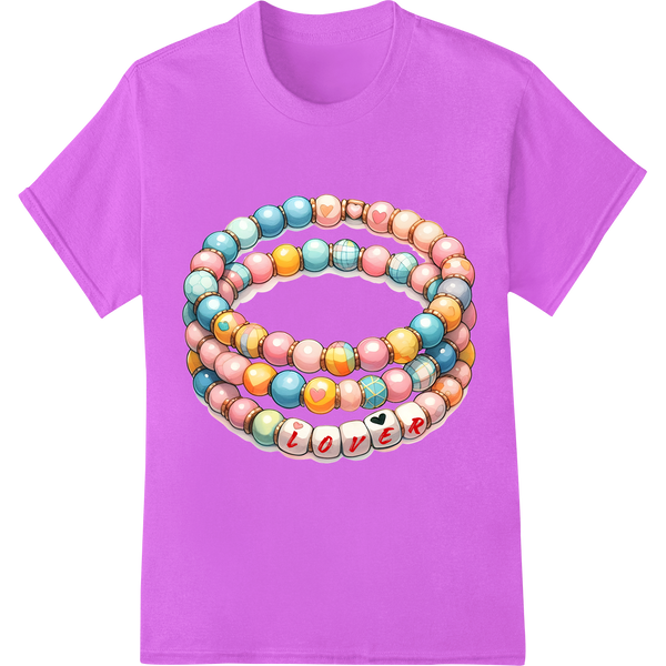 Vibrant 'Love' Beaded Friendship Bracelet DTF Heat Transfer on purple shirt - SUPERDTF-DTF Prints-DTF Transfers-Custom DTF Prints