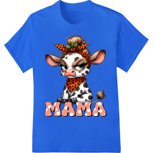 Adorable Cow in Spotted Bandana | Farm Animal DTF Print on blue shirt - SUPERDTF-DTF Prints-DTF Transfers-Custom DTF Prints