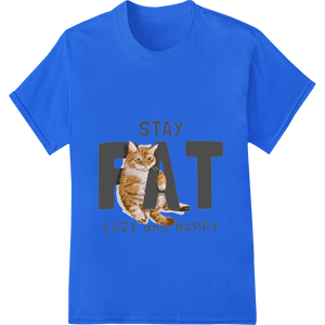 Cutting-edge t shirt prints featured on Embrace the Cat Life: 'STAY FAT LAZY and HAPPY' DTF Print