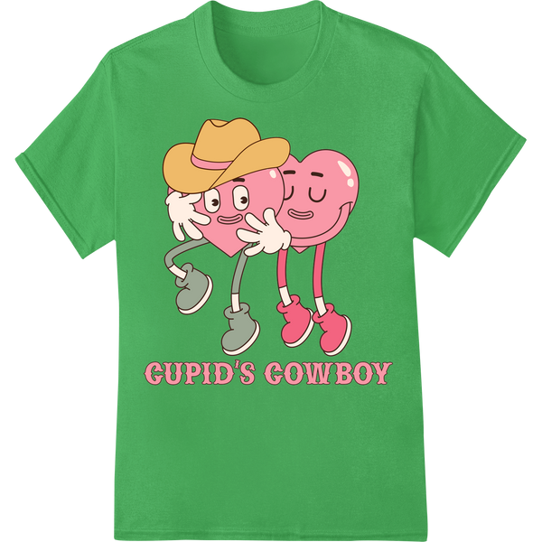 Lasso Love with Adorable 'Cupid's Cowboy' DTF Print Transfer on green shirt - SUPERDTF-DTF Prints-DTF Transfers-Custom DTF Prints