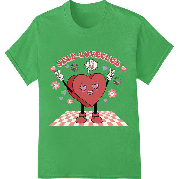 Adorable Self-Love Club Heart DTF Print Heat Transfer on green shirt - SUPERDTF-DTF Prints-DTF Transfers-Custom DTF Prints