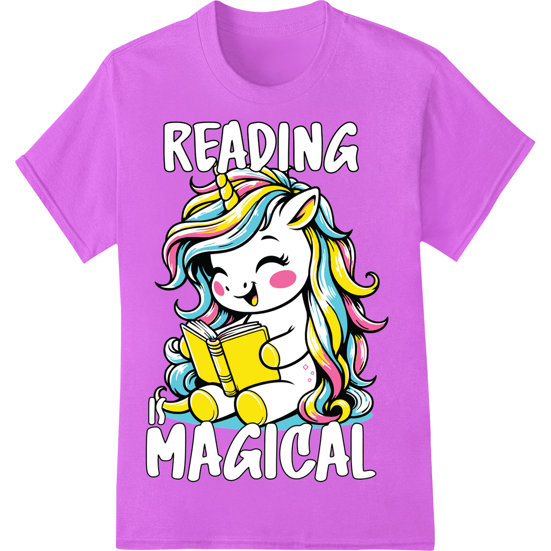 Reading Magical: Unicorn Rainbow DTF Print Heat Transfer on purple shirt - SUPERDTF-DTF Prints-DTF Transfers-Custom DTF Prints