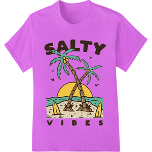 Personalized heat transfer design for Salty Vibes: Breezy Palm Tree Beach Scene DTF Print