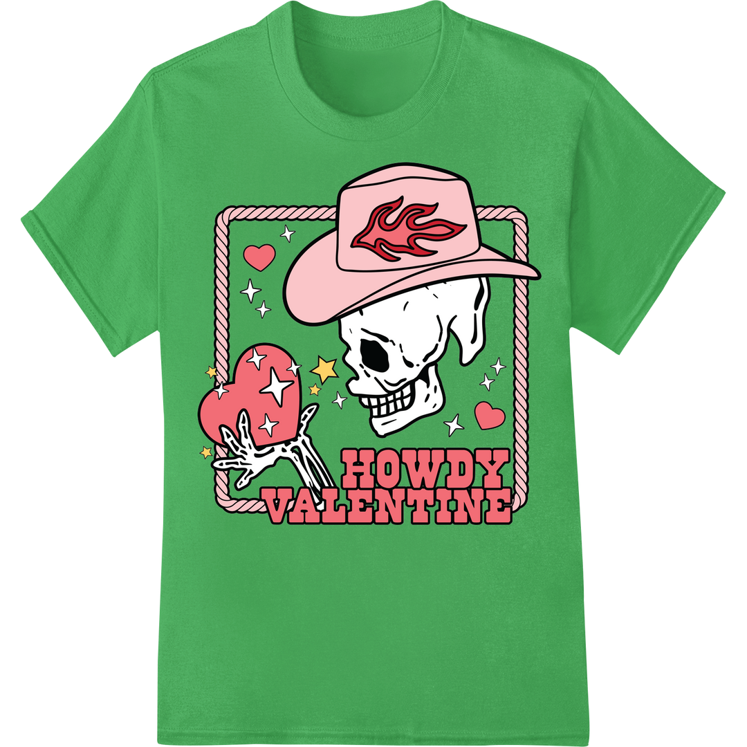 Edgy Cowboy Skull Valentine's Day DTF Print Heat Transfer on green shirt - SUPERDTF-DTF Prints-DTF Transfers-Custom DTF Prints