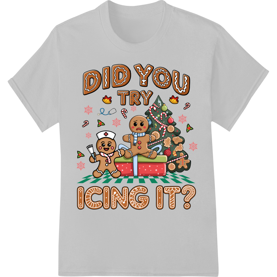 Adorable Gingerbread Man & Christmas Tree DTF Print on white shirt - SUPERDTF-DTF Prints-DTF Transfers-Custom DTF Prints