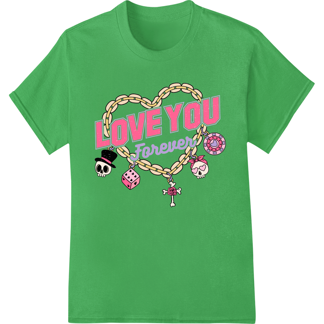 Eternal Love: Skeleton Couple Valentine's DTF Print Transfer on green shirt - SUPERDTF-DTF Prints-DTF Transfers-Custom DTF Prints