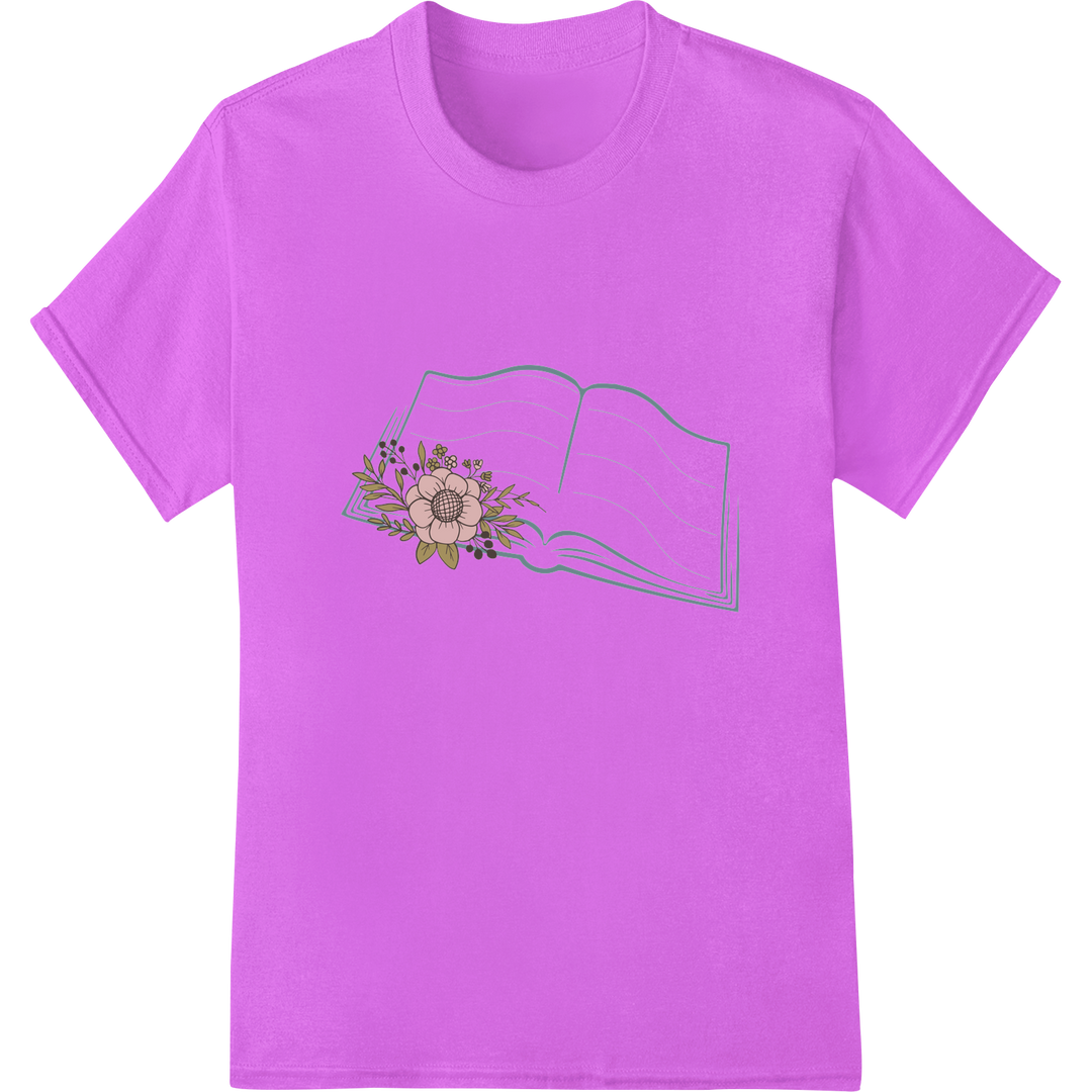 Floral Book DTF Print Heat Transfer | Reading Lover Design on purple shirt - SUPERDTF-DTF Prints-DTF Transfers-Custom DTF Prints