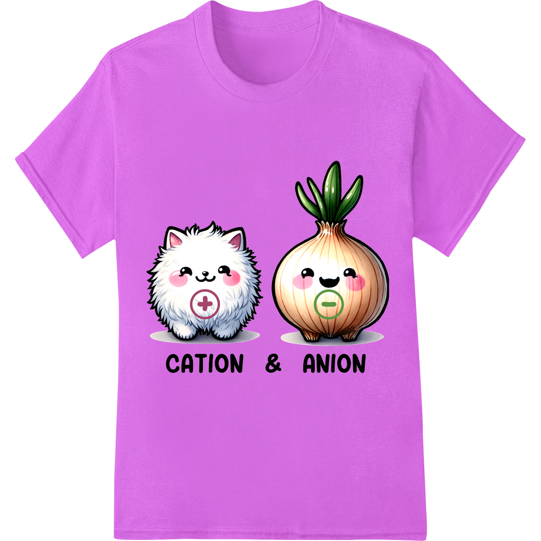 Pawsitively Ionic: Cute Cation & Anion Science Pun DTF Print on purple shirt - SUPERDTF-DTF Prints-DTF Transfers-Custom DTF Prints