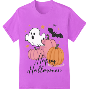 Friendly Ghost & Pumpkins Happy Halloween Heat Transfer featuring professional DTF printing service