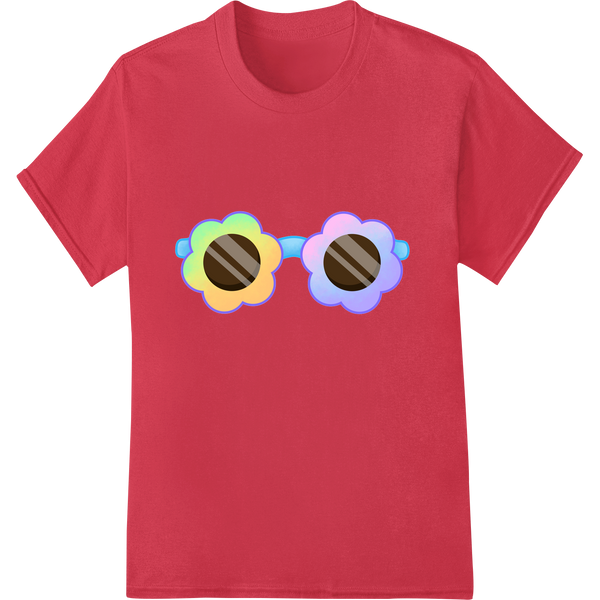 Flower Power Shades: Summer's Grooviest Sunglasses on red shirt - SUPERDTF-DTF Prints-DTF Transfers-Custom DTF Prints