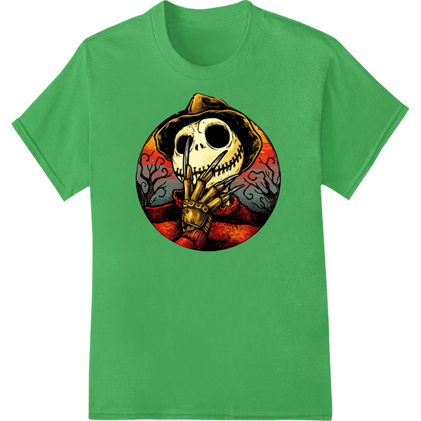 Eerie Cowboy Skull Heat Transfer - Super DTF Print on green shirt - SUPERDTF-DTF Prints-DTF Transfers-Custom DTF Prints