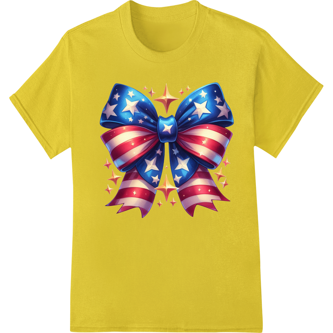 Patriotic Bow DTF Print Heat Transfer | 4th of July Stars on yellow shirt - SUPERDTF-DTF Prints-DTF Transfers-Custom DTF Prints